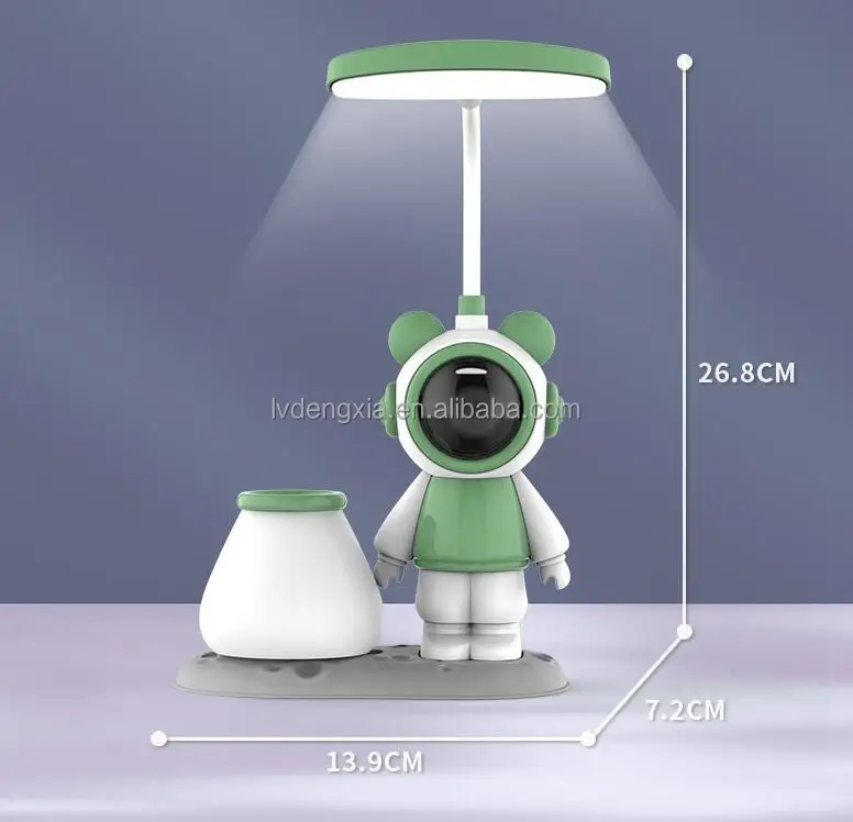 Lampada Da Scrivania Ricaricabile Per Bambini - 3 Luci Regolabili, Supporto Telefono, Portapenne, Verde, Classe A