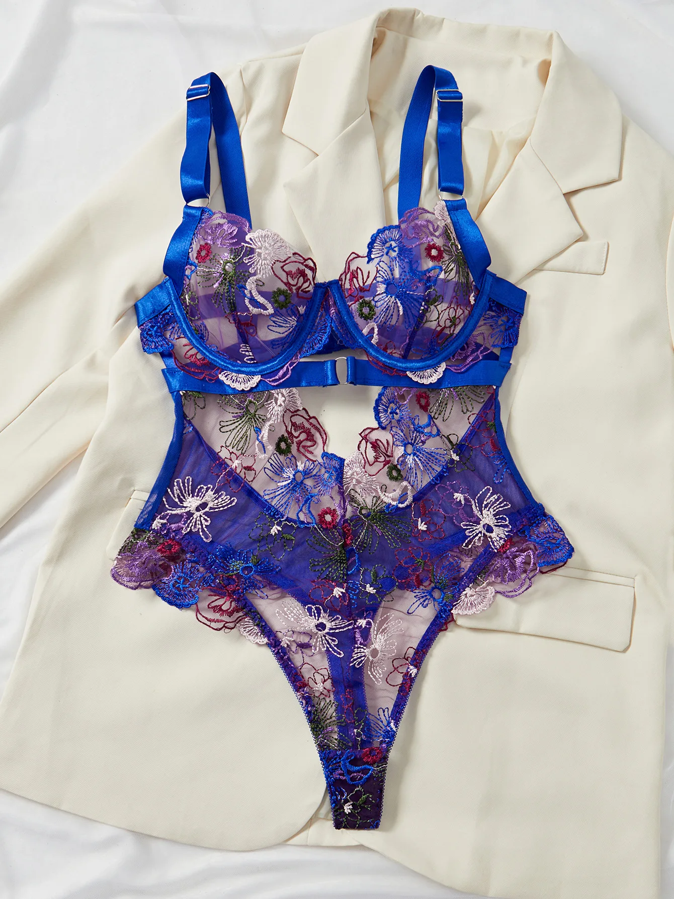 Sexy Lingerie Set Bodysuit One Piece Bra Female Embroidery Floral ...
