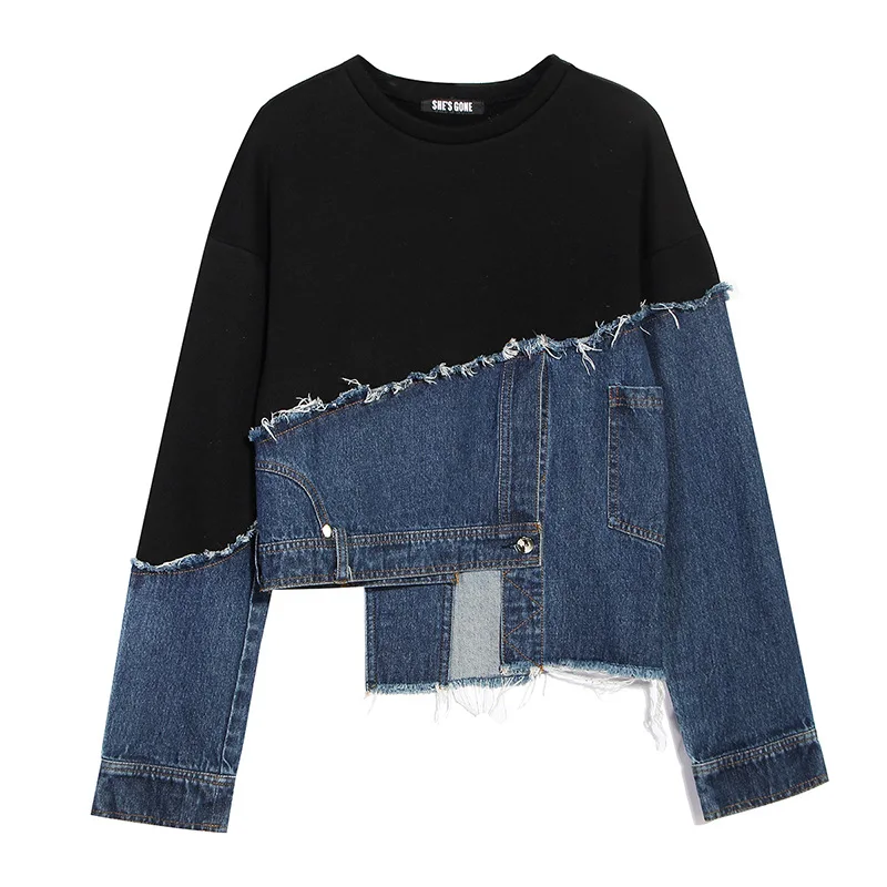 Grosir Mode Keluaran Baru 2021 Kaos Oblong Longgar Kebesaran Pullover  Patchwork Jeans Sweatshirt Atasan Wanita - Buy Wanita Tidak Teratur  Streetwear,Cuci Denim Sweater,Sweatshirt Wanita Product on Alibaba.com