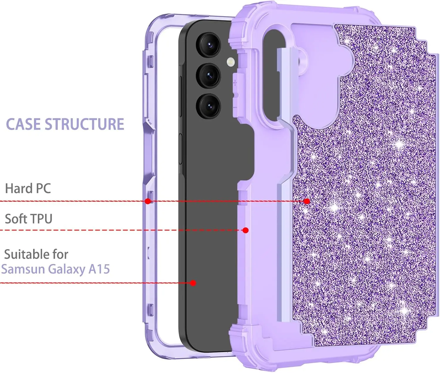 Glitter Case for Samsung Galaxy S23 S24 Creative Cover Shockproof Heavy Duty Protections 3 in 1 Shiny for Girls Women