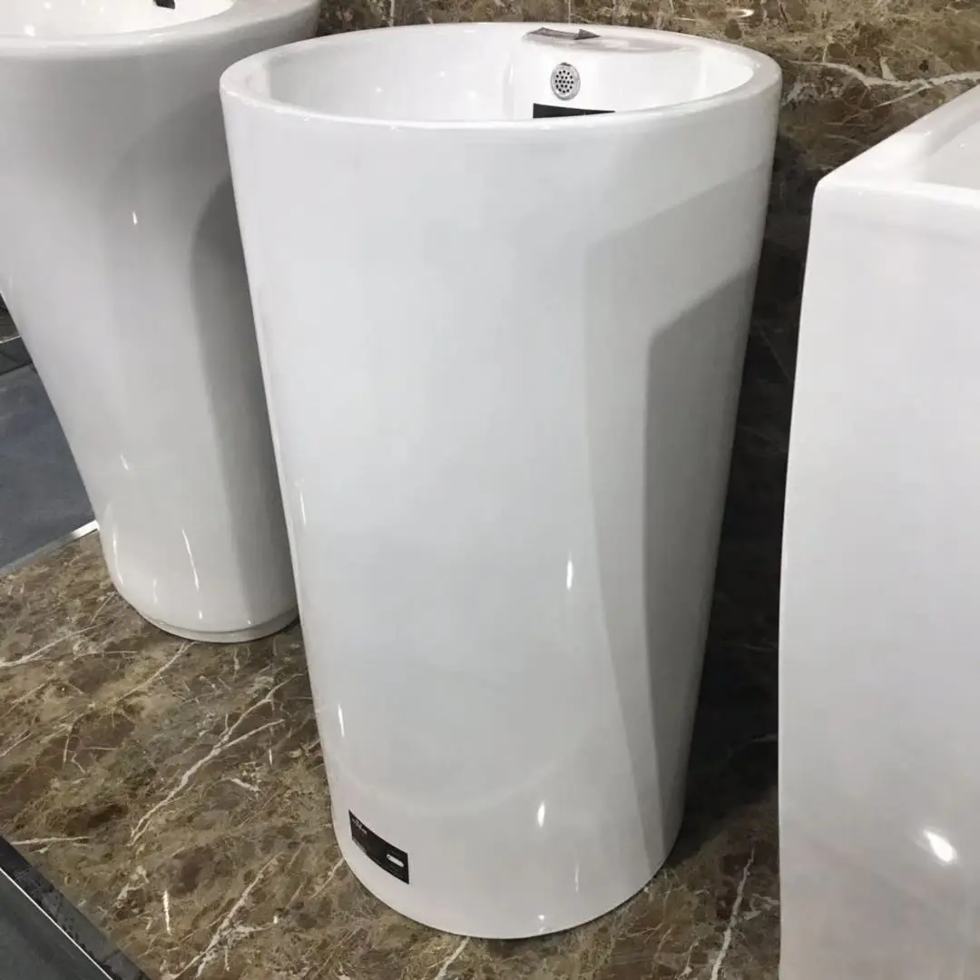 New design Marble Wash Basin Ceramic Hand Wash Basin Stand Alone Wash Basin Round Pedestal Sink For Office Building