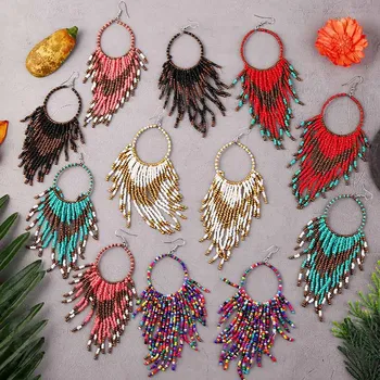 Artilady Bohemia Ethnic Multi Color Mirconbeads Earrings For Woman Tiny Seed Beaded Tassel Drop Earrings Jewelry