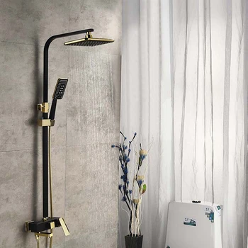 Gold Black 3 Functions Column Washing Room Shower Sets Bathroom Accessories Brass Body Shower Kit