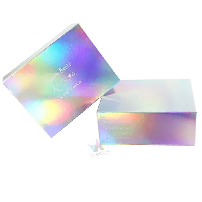 Unique Design Custom Logo Printed Iridescence Magnetic Holographic Gift Box Packaging