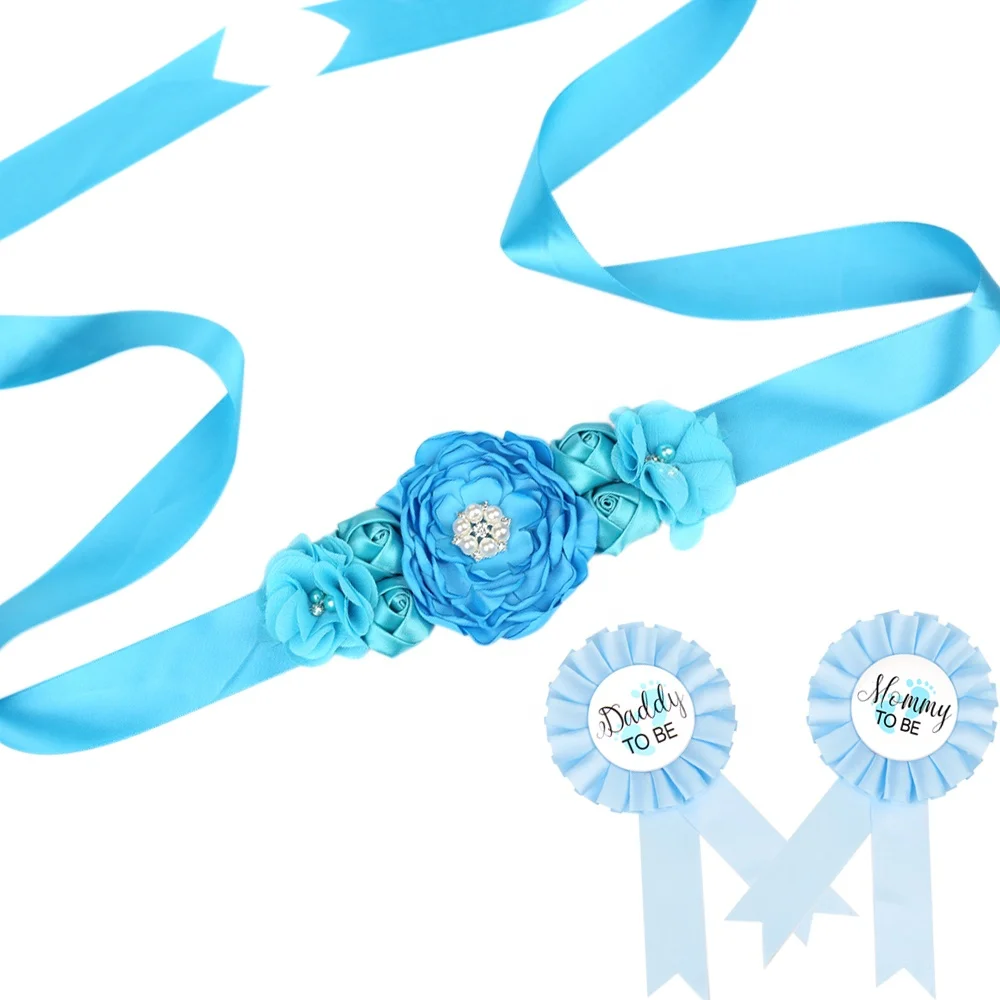 Sky Blue Maternity Sash & Daddy to be Corsage Set - Baby Shower Sash Baby  Boy Pregnancy Sash Keepsake Baby Shower Flower Belly Belt 