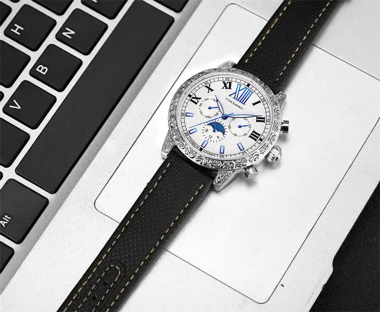 6923 Мужские механические часы из натуральной кожи