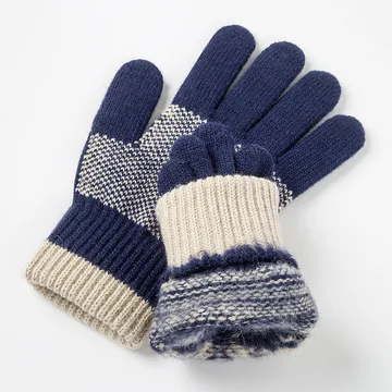 Перчатки с пальцами для сенсорных экранов зимние теплые шерстяные мужские жаккардовые