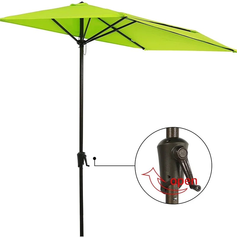 half patio umbrella with no crank Round Outdoor Umbrella Orange / 9FT making it the perfect umbrella for small spaces that cannot fit a full size umbrella Terrace Arc 9 ft Scalloped