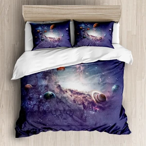 3D Digital Print Planet Duvets Cover Twill Satin Microfiber Bedsheets Polyester Bedsheet Fabric Luxury Bed Sheet Bedding Set