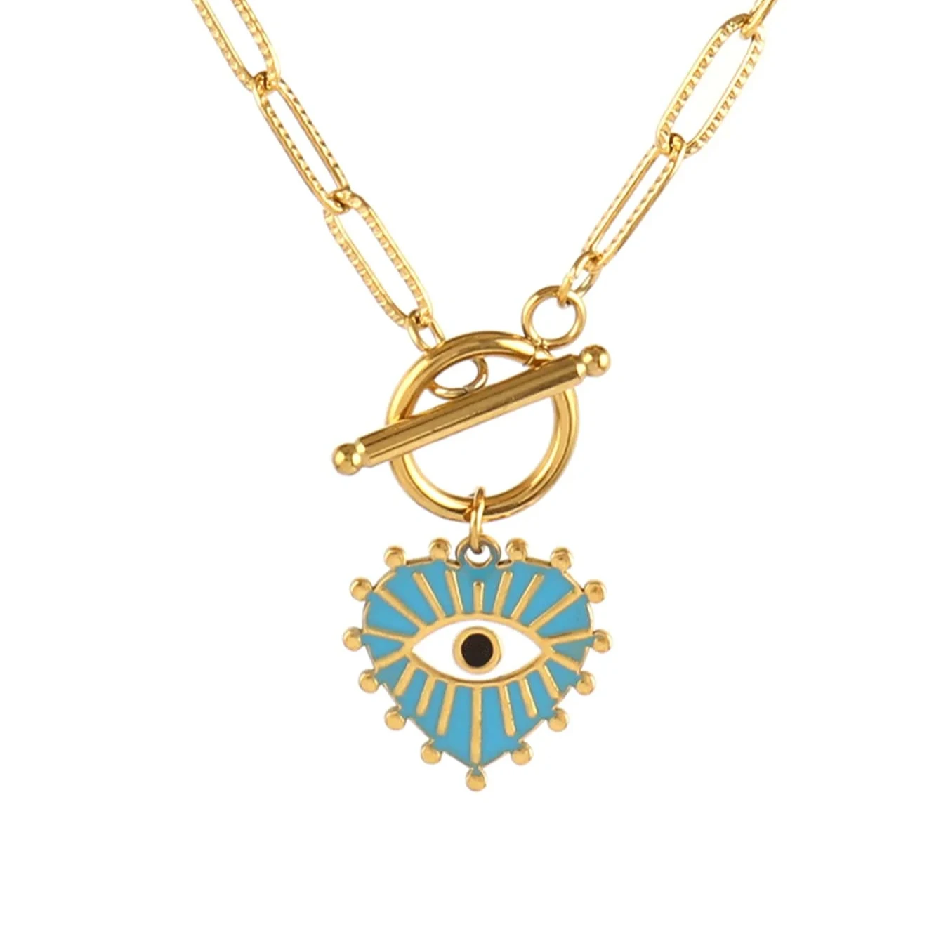 Gold Necklace for Women Boho Colorful Enamel Eye Shape Pendant Necklaces Female Jewelry