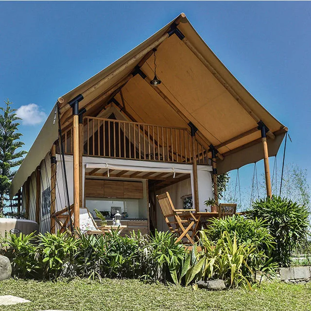 Outdoor 50 Sqm Four 5 Peoples Wooden House Luxury Waterproof Hotel Canvas Glamping Safari Tent With Loft for