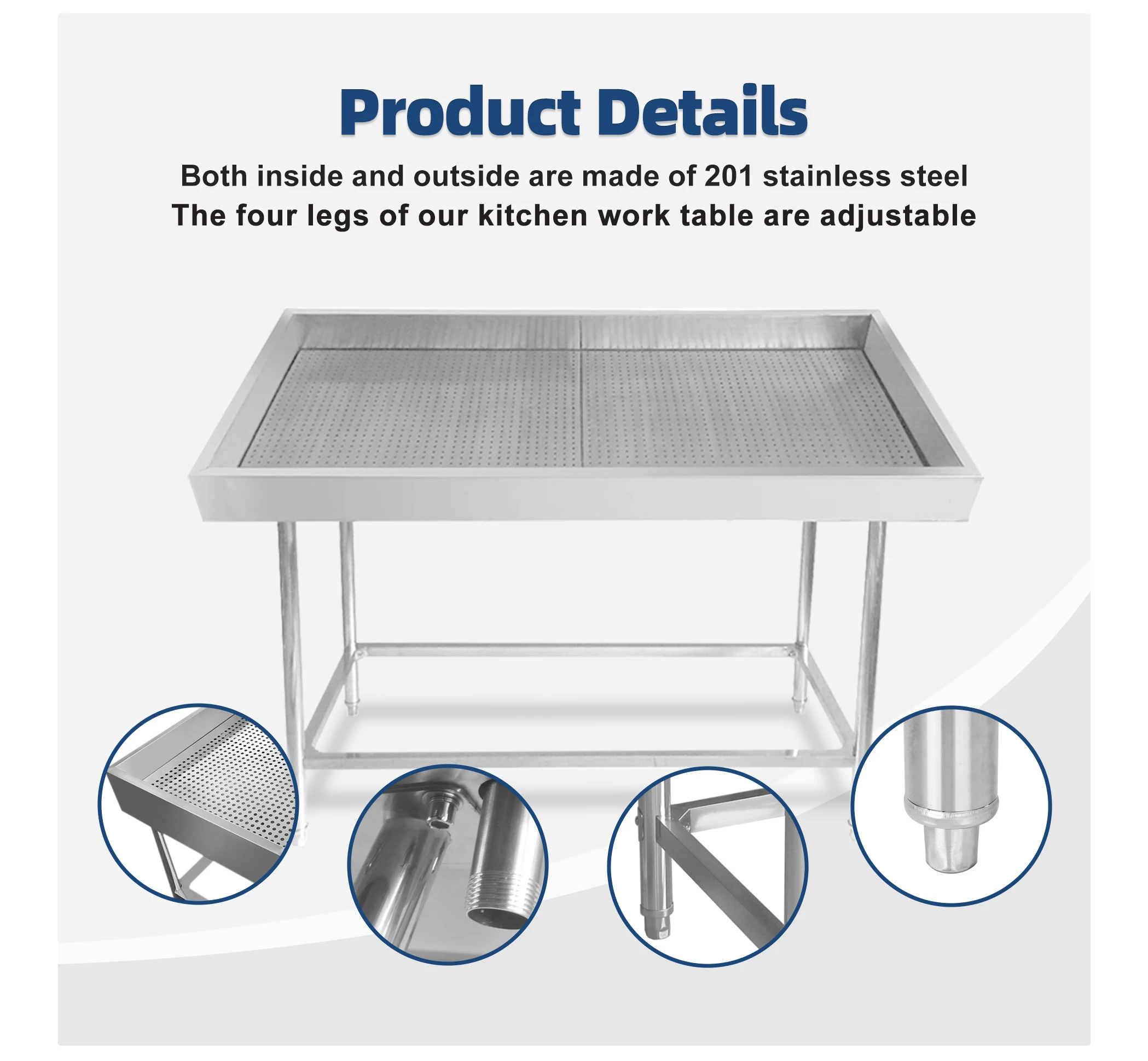 Commercial Stainless Steel Work Table for Seafood Kitchen Island Table ...