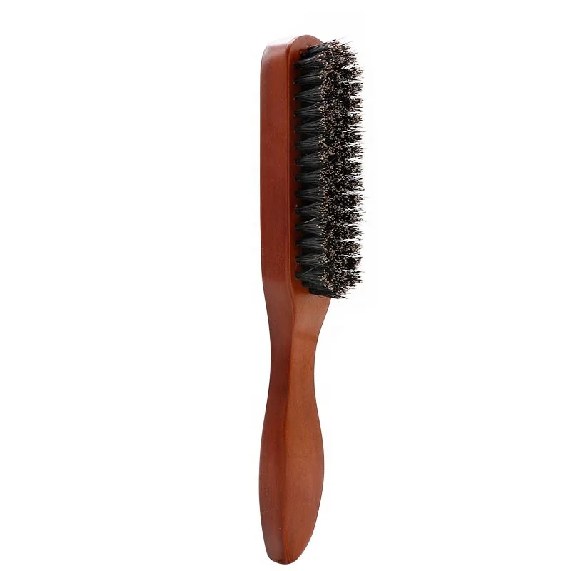 Amazon hot selling red men's portable boar bristle wooden beard brush with long handle