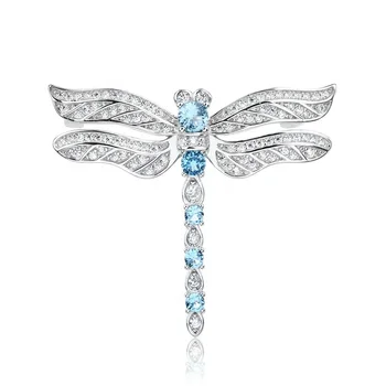 Luxury wholesale 925 sterling silver colorful rhinestone dragonfly pin brooches For women dresses