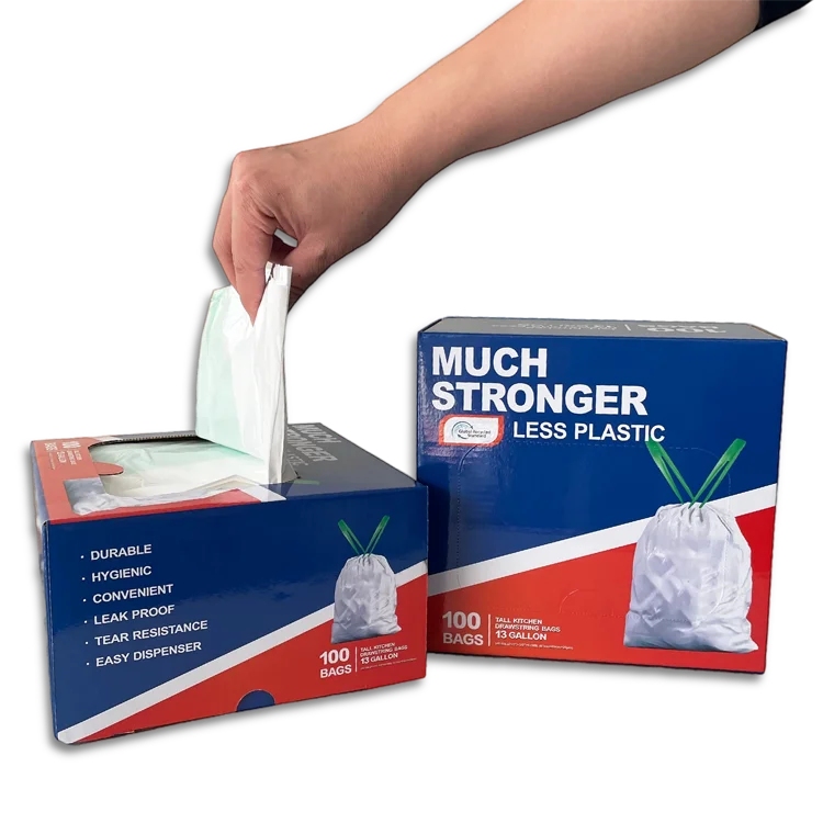 Tearfree Drawstring Garbage Bag Hdpe Tall Kitchen Garbage Plastic Bags