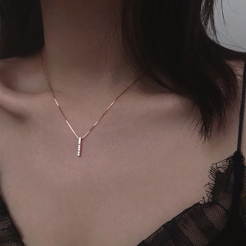 CIONDOLO COLLANA BARRA VERTICALE ARGENTO STERLING 925 CON