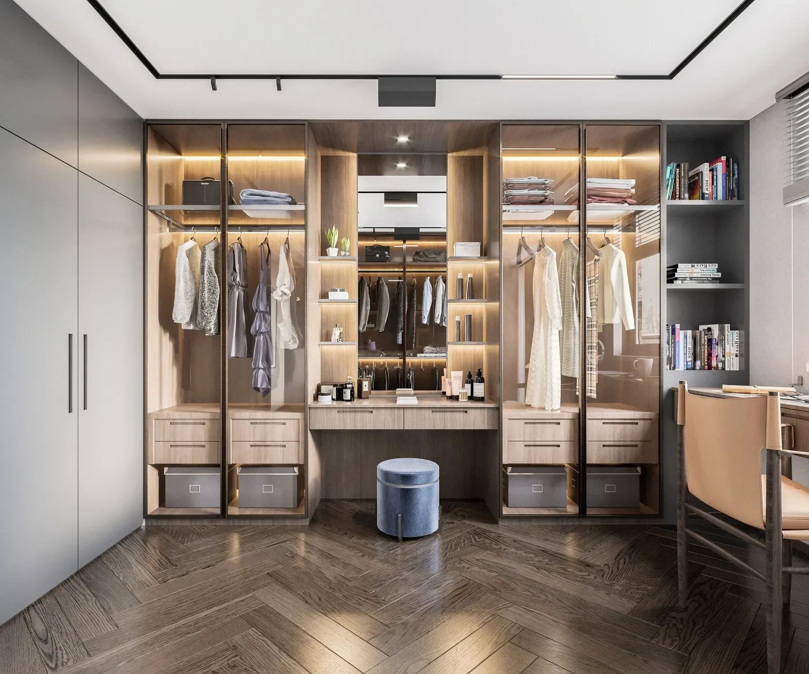 Modern Simple Design Wooden 4 Door Dressing Table Design Bedroom Closet Storage Wood Wardrobe Room Cabinet