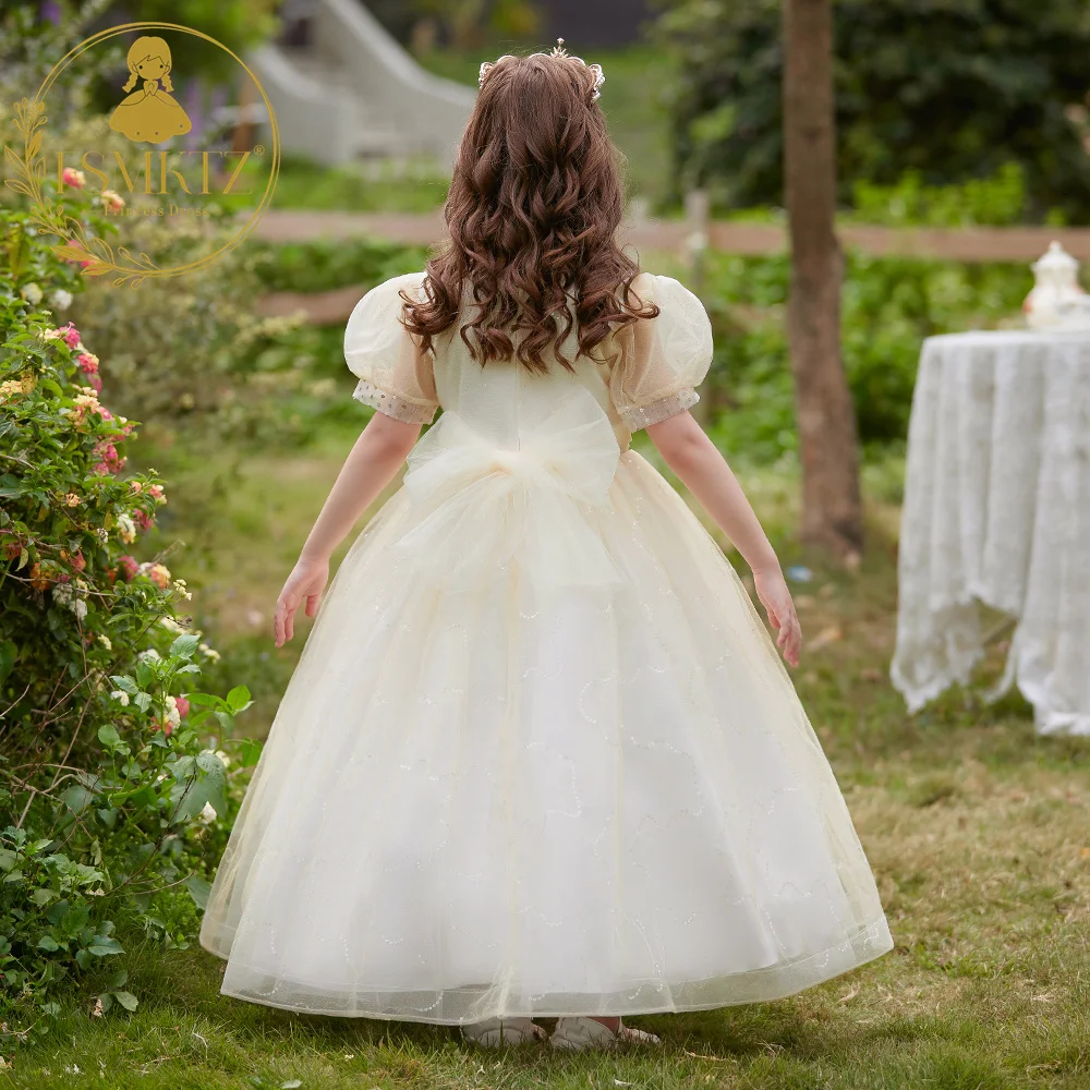 FSMKTFSMKTZ Baby Big Children's Girls Host White Bow Dresses Kids Wedding  Flower Girl Clothes Sleeveless Princess Dress