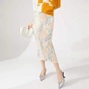 High Quality Vintage-Style Women's A-Line Skirt Spring Summer Pleated Stretch Pleated Skirt High Waist Natural Waistline Print