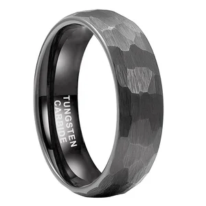 Coolstyle Jewelry 6mm Wholesale Domed Matte Finish Gunmetal Hammered Tungsten Ring for Men Women Fashion Engagement Wedding Band