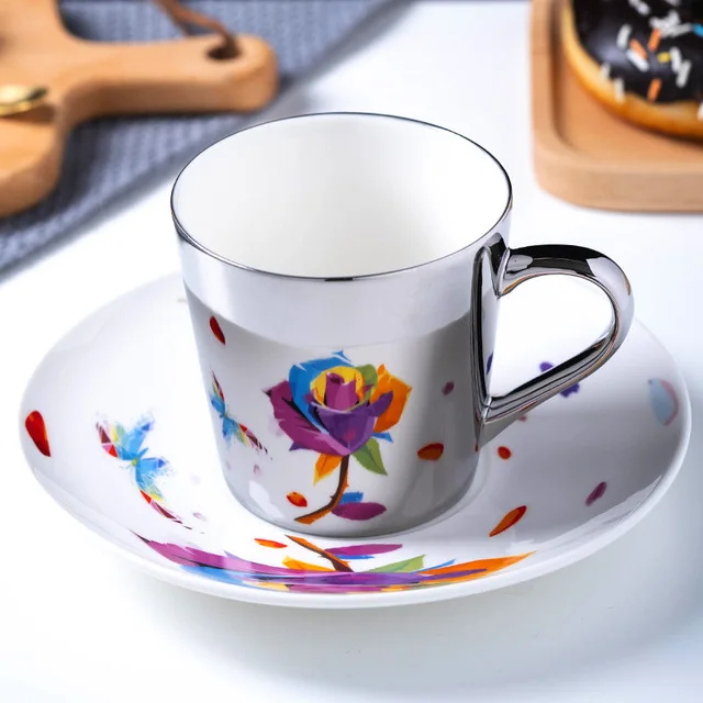 Tasse Et Soucoupe Réfléchissante Miroir Dorée - 250 Ml Céramique Illusion Anamorphique