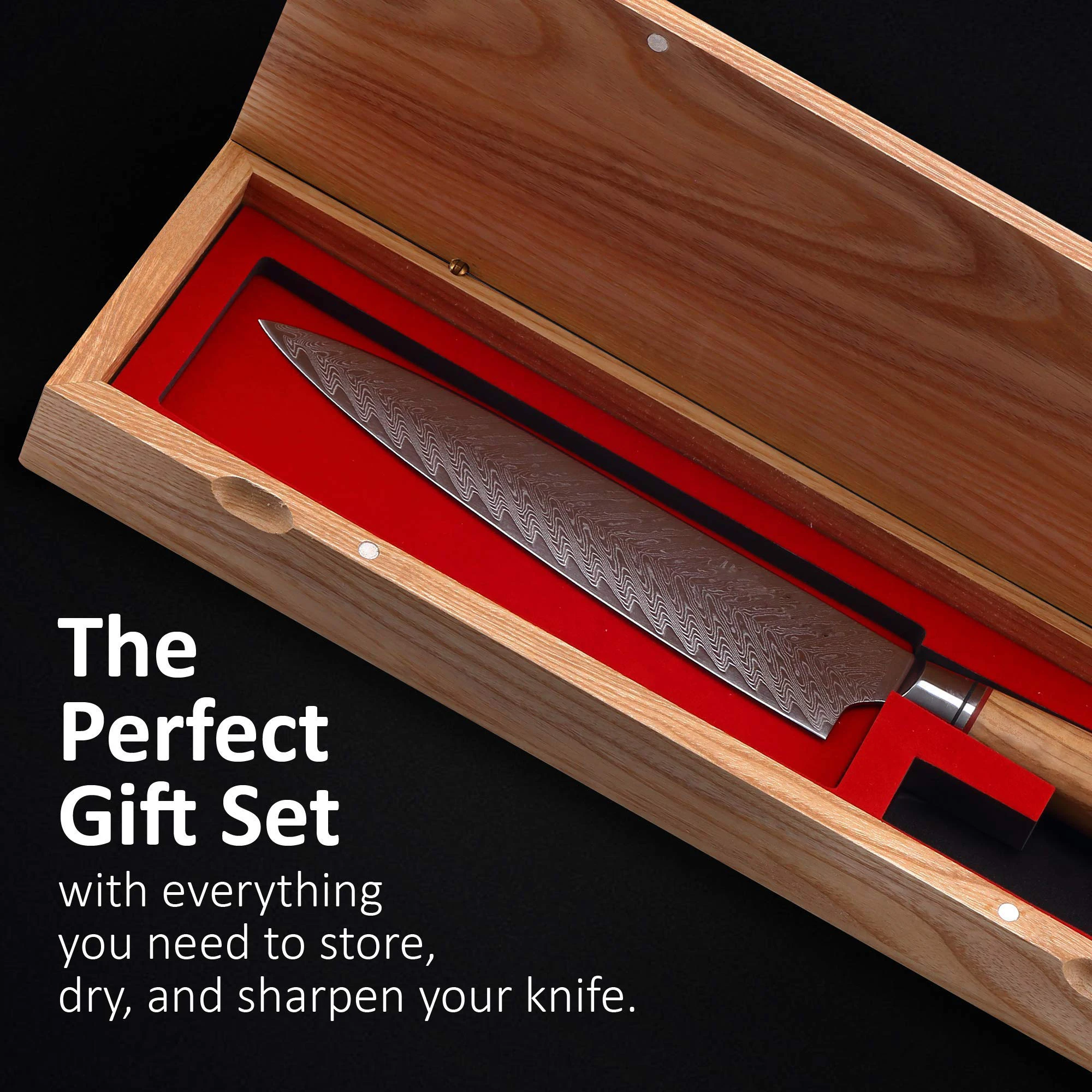 Ніж шеф кухаря Hatchen Chef Knives Дамаська сталь 8 дюймів у дерев'яному кейсі
