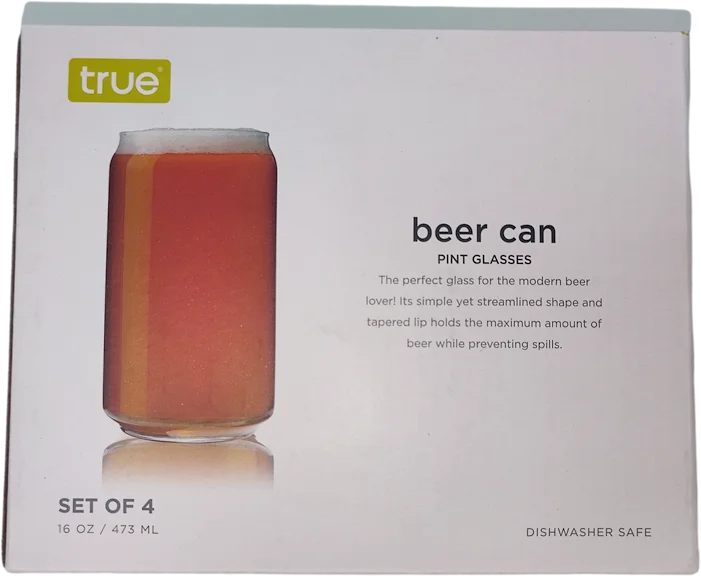 Beer Can Pint Glasses by True, Set of 4