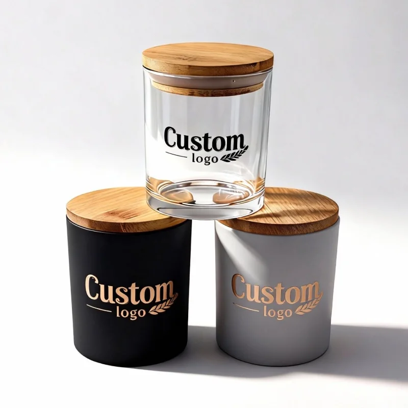 Vintage Transparent Frosted Matte Black White Glass 8 oz 10 oz Candle Jar with Lids