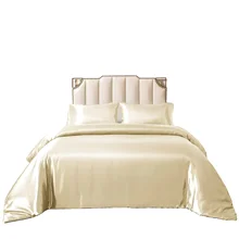 Luxury Soft Solid Color with Hidden Zipper Design Comforter Cover Champagne Silky Satin Queen Duvet Cover Set