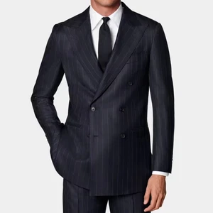 High-end Custom Double Breasted V-neck Black Banquets and Weddings 100% Wool Plus Size Slim Fit Waterproof Garment Dyed Man Suit