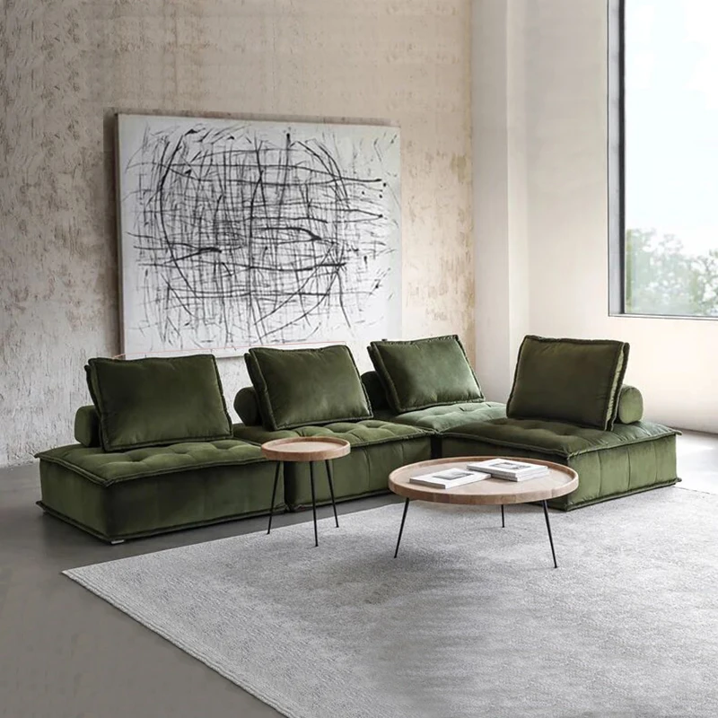 Stylish Italian Modular Velvet Sofa Set Living Room Design Fabric Sectional Sofa Set Freely Combine Nordic Single Sofa