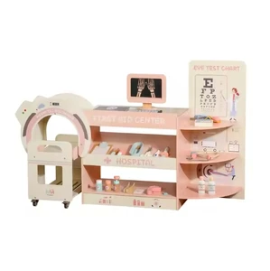 Best-selling Children's Pink Wooden Role Play Hospital Emergency Center Set Educational Pretend Doctor Toys for Kids Girls