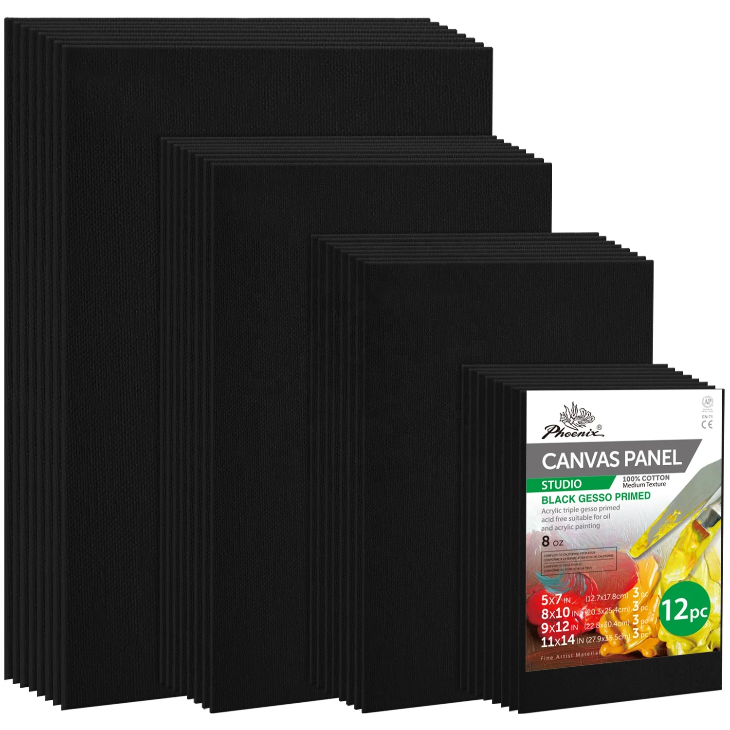Phoenix Oem 8oz 12x12in Square Home Decor Blank Artist Black Gesso