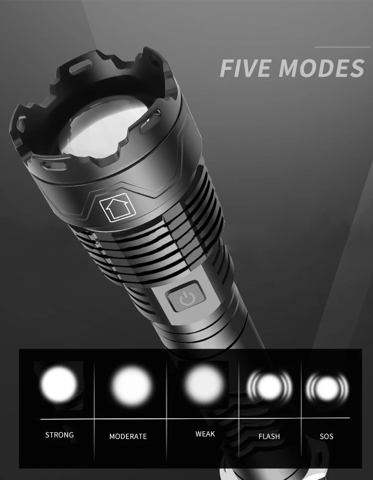 3000 High Lumen XHP160 Powerful Long Distance rechargeable Zoomable LED Tactical torches light Aluminum Alloy Flashlights details