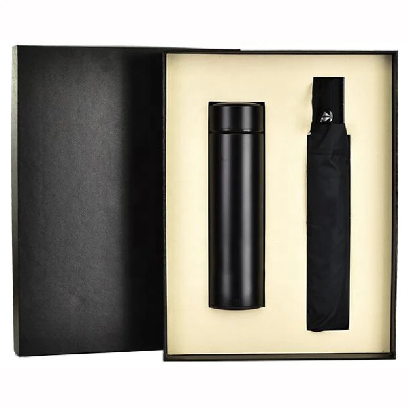 High Quality Customized Logo Advertising Vacuum Cup Umbrella 2 in 1 Gift Set with Gift Packaging for Office Promotion