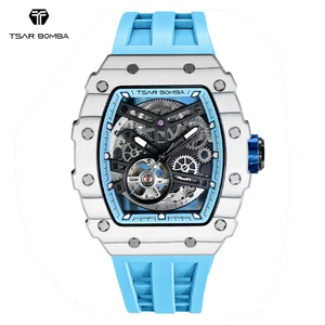 Men's Hollow Skeleton Charm Wrist Automatic Mechanical Watches Limited Edition Rubber Strap Tonneau Case Miyota Water Resistant