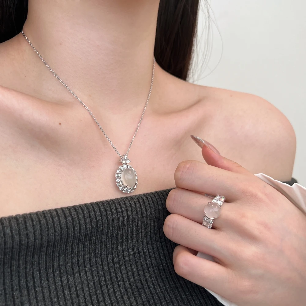 KAKODIY Top Fine Jewelry 925 Sterling Silver 5A Cubic Zirconia White Chalcedony Pendant Necklace for Women Dress Up detail 1