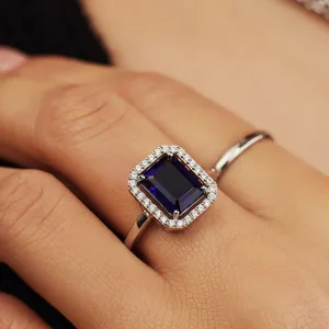 Large Blue Topaz Ring Zircon Jewelry Cz 925 Sterling Silver Paraiba  925 Moissanite Wedding Ring