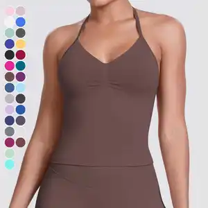 Women's Breathable Cross-Border Seamless Knitted Vest Top Solid Color Sexy Backless Camisole for Running Fitness Sports Yoga