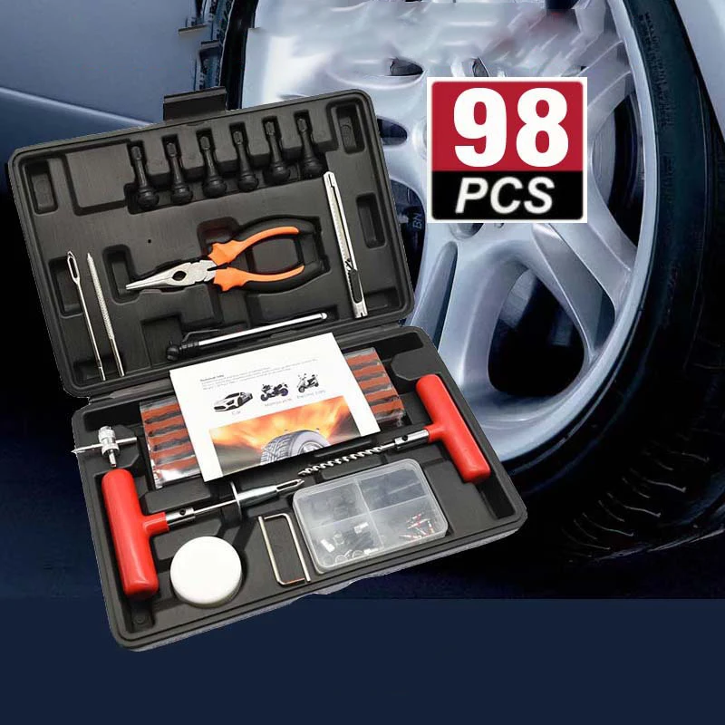 98pcs Heavy Duty Tubeless Tire Repair Kit Herramienta De Reparacion De  Neumaticos Puncture Patch Emergency Car Tyre Repair Kit