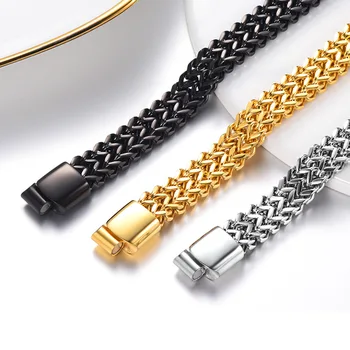 Fashion  Black 18K Gold Plated Custom Chain Wrist Bracelets Stainless Steel Cuban Link Bracelet for Men