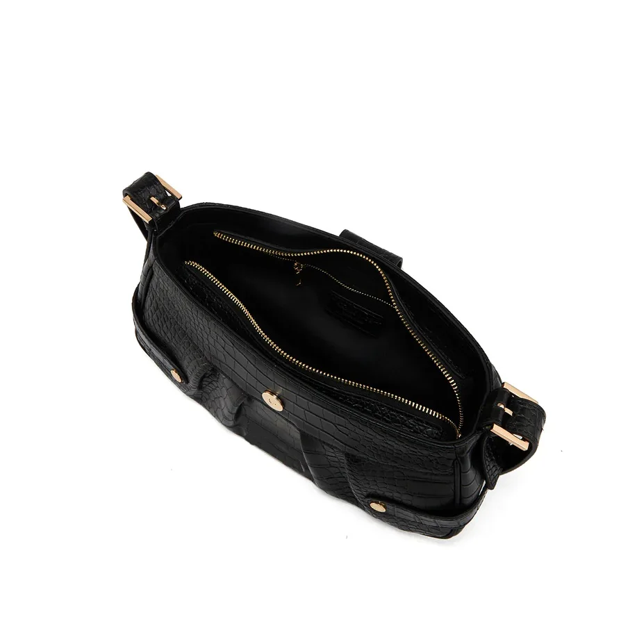 Borsa a tracolla Goth in pelle di coccodrillo e pelle Punk con