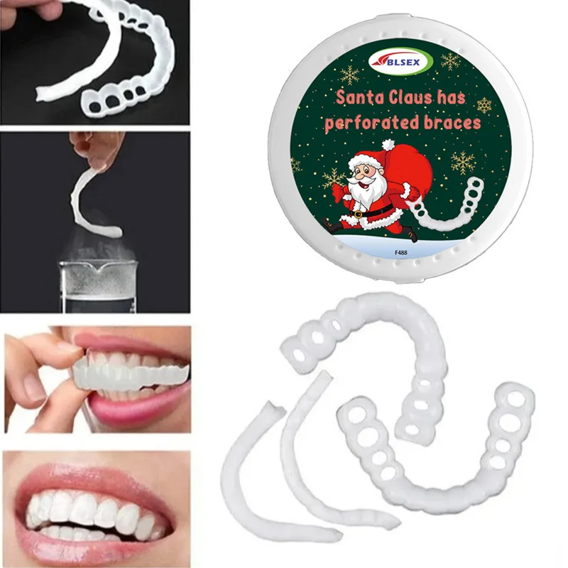 Professional Beauti Snap on Denture Silicone Cover Plastic Whiten Veneers Dental Faketeeth Upper Lower False Teeth Cover Smile