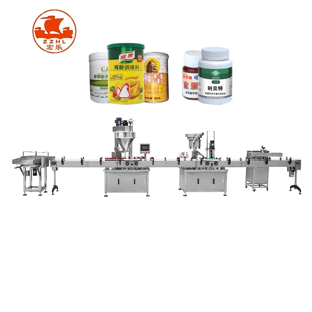 High speed Automatic Powder Flour Chilli Salt Spice Milk Dry Coffee Bottle Filling Packing Machine Production Line
