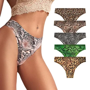 Woman Low Rise Panties Seamless Leopard Underwear Woman zebra stripe Print G-string Thongs