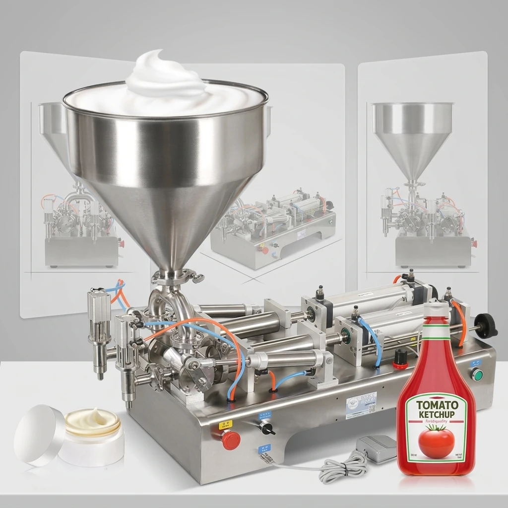 TEBAK Single-head and Double-head Paste and Liquid Filling Machine, Suitable for Filling Tomato Sauce, Cosmetic Cream and Honey