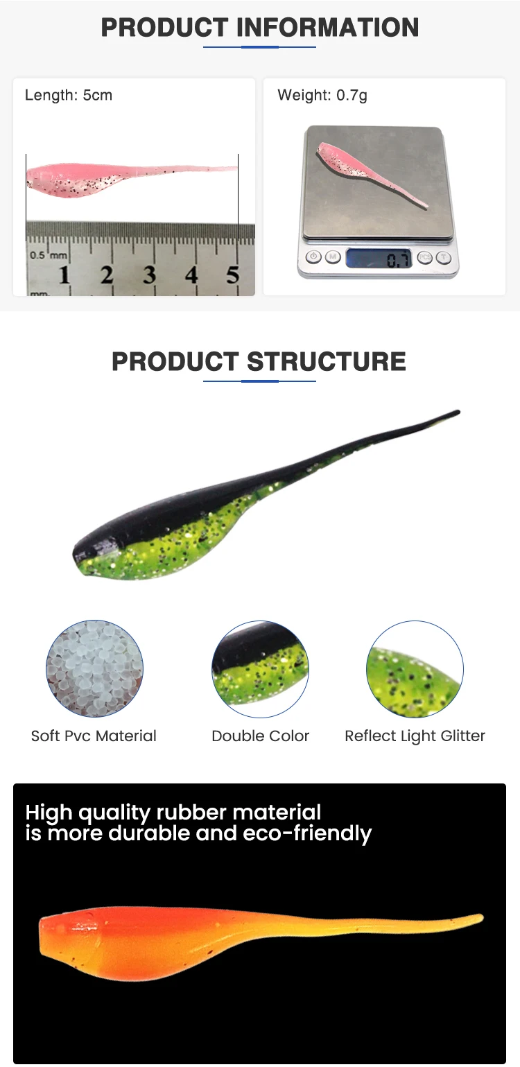 Baby Shad Soft Plastic Fishing Lure Tadpole Crappie Baits Mini Small