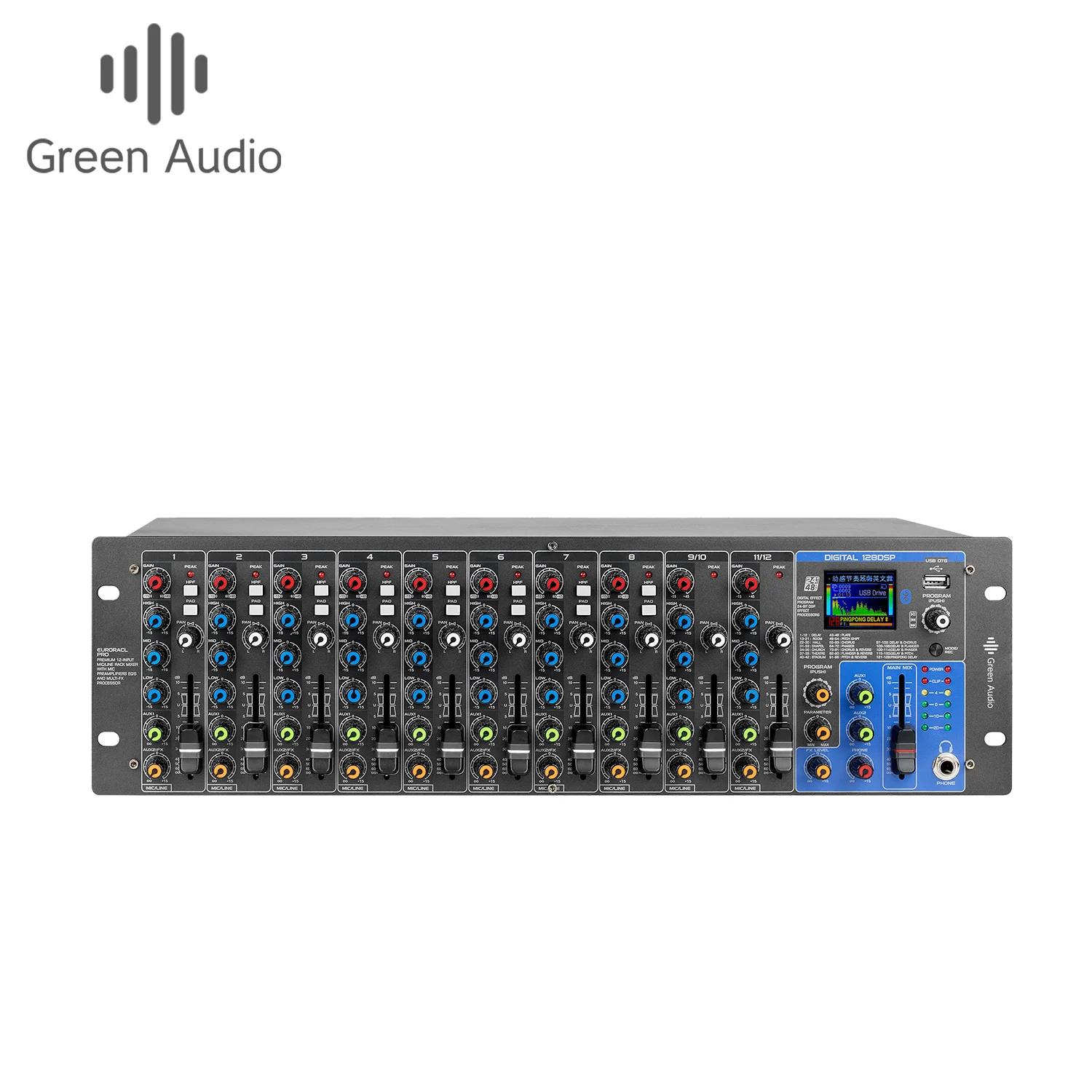 【GRYOU】 GAX-QX12 Professional 3U Rack-Mount Mixer for Karaoke & Live