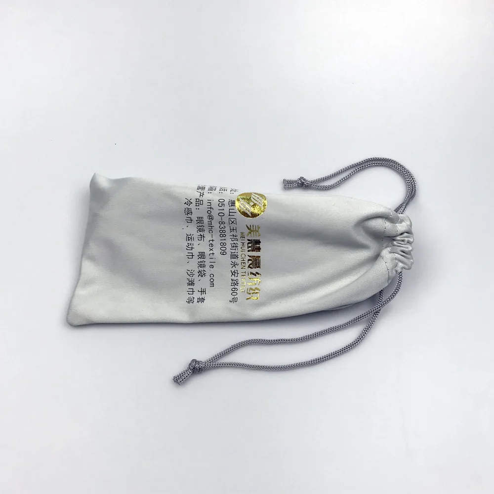Custom Gold Stamping Printed Drawstring Microfiber Glasses Pouch Sunglasses Dust Bag for Eyeglass Packaging supplier