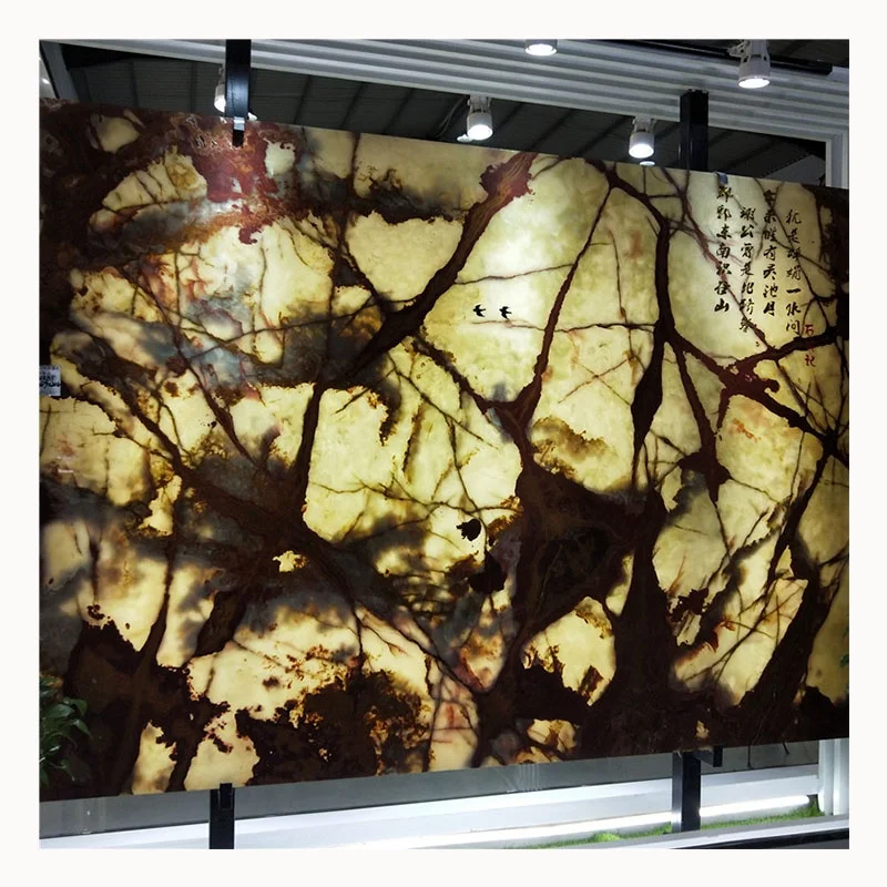 Dark Green Onyx Stone Jade Transparent Lighting Indoor Wall Green Jasper Stone